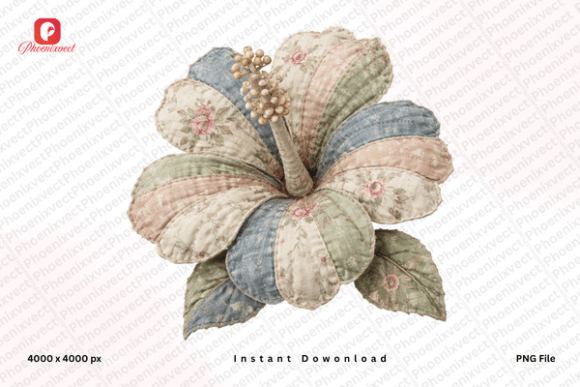 Download Vintage Patchwork Hibiscus PNG - Png Collection