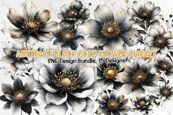 Download Abstract Black Gold Flower Clipart PNG - Png Collection