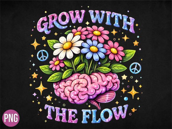 Download Grow with the Flow Brain Floral PNG - Png Collection
