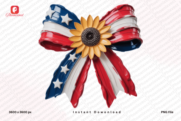 Download Hand Painted USA Flag Sunflower Bow PNG - Png Collection