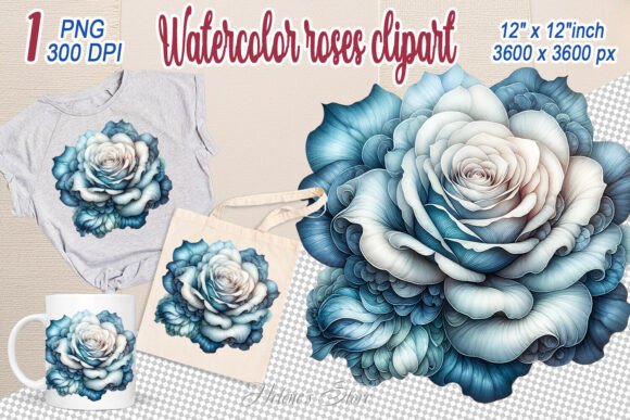 Download Blue Watercolor Rose Flower Clipart Png - Png Collection