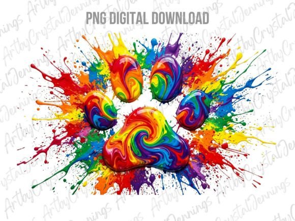 Download Rainbow Paint Splash Dog Paw Print PNG - Png Collection