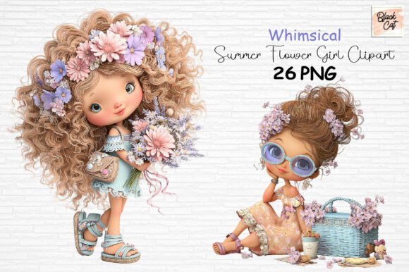 Download Whimsical Summer Flower Girl Clipart PNG - Png Collection