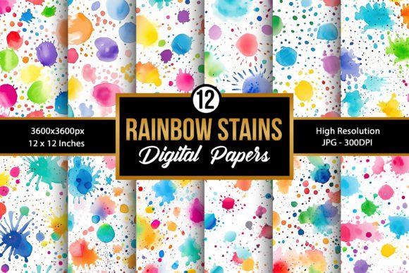 Download Rainbow Watercolor Stains Digital Papers - Digital paper Collection
