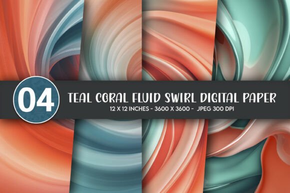 Download Teal Coral Fluid Swirl Digital Paper - Digital paper Collection