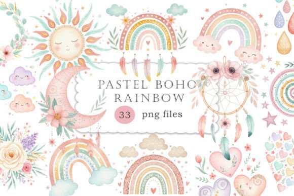 Download Pastel Boho Rainbow Clipart Set PNG - Png Collection