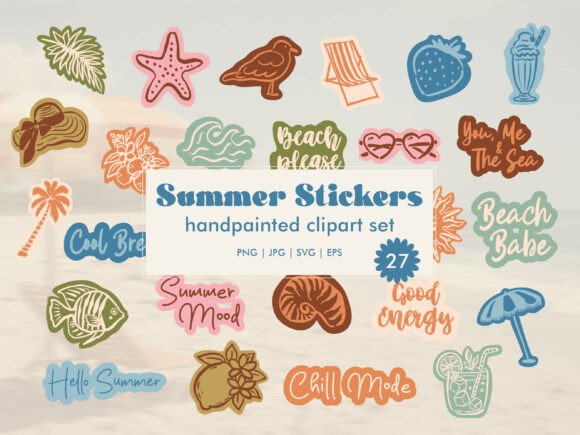 Download Summer Stickers Handpainted Set SVG PNG - Png Collection