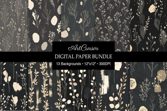 Download Charcoal Beige Botanical Digital Papers - Digital paper Collection