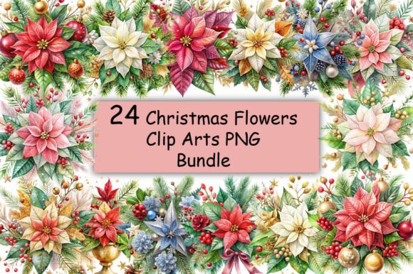 Download Christmas Flowers Clip Arts PNG Bundle - Png Collection