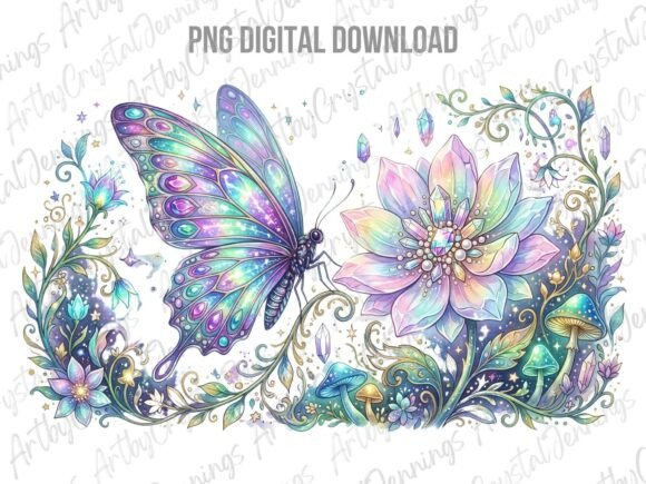 Download Crystal Butterfly Flower Clipart PNG - Png Collection