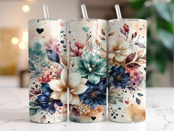 Download Teal Navy Floral 20oz Tumbler Wrap PNG - Png Collection