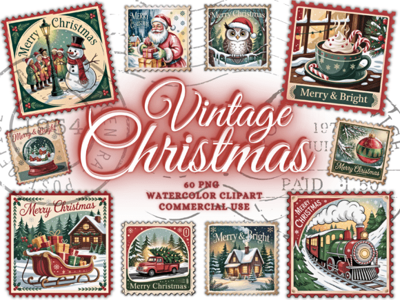 Download Vintage Christmas Png Bundle Stamps Png - Png Collection